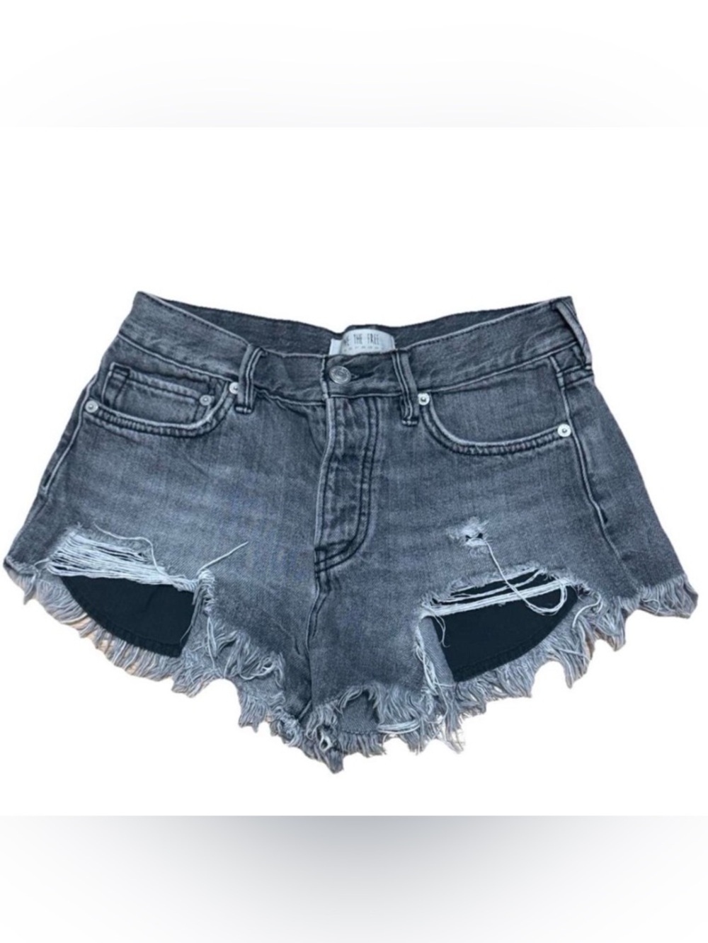 We The Free Washed Gray Distressed Denim Shorts